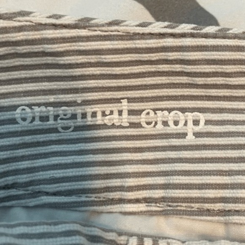 Loft Original Crop Seersucker Pants Tan White Stripe Knit Mid-Rise 2 - Picture 6 of 7